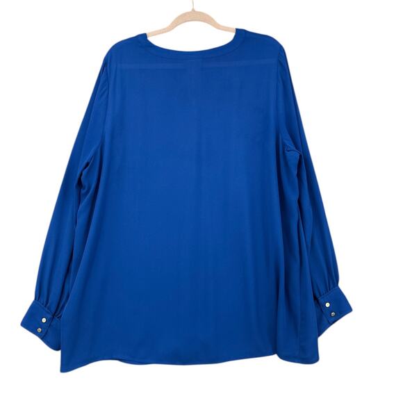 Liz‎ Claiborne Blue Long Sleeve Gold Cuffed Sleeves Pullover Blouse Size 1X - Picture 2 of 6